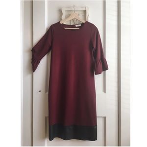 Les Amis | Maroon Midi Dress With Leather Panel